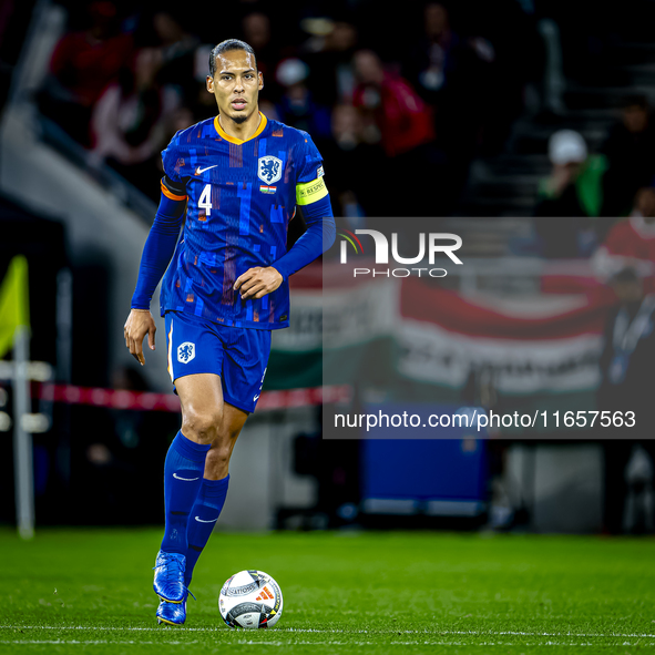 Netherlands defender Virgil van Dijk plays during the match between Hungary and the Netherlands at the Puskas Arena for the UEFA Nations Lea...