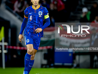 Netherlands defender Virgil van Dijk plays during the match between Hungary and the Netherlands at the Puskas Arena for the UEFA Nations Lea...