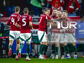 Hungary forward Roland Sallai scores the 1-0 and celebrates the goal during the match between Hungary and the Netherlands at the Puskas Aren...