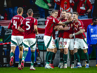 Hungary forward Roland Sallai scores the 1-0 and celebrates the goal during the match between Hungary and the Netherlands at the Puskas Aren...