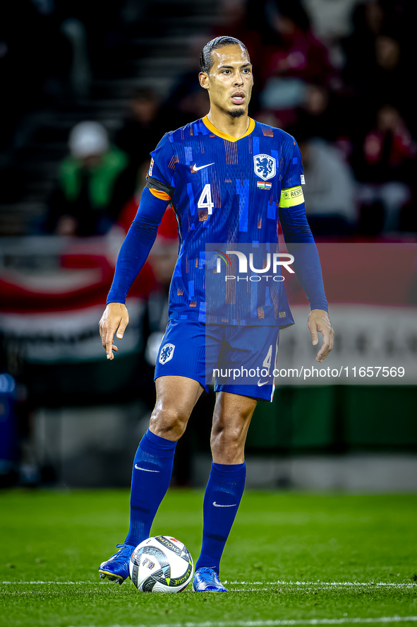 Netherlands defender Virgil van Dijk plays during the match between Hungary and the Netherlands at the Puskas Arena for the UEFA Nations Lea...