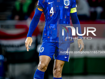 Netherlands defender Virgil van Dijk plays during the match between Hungary and the Netherlands at the Puskas Arena for the UEFA Nations Lea...