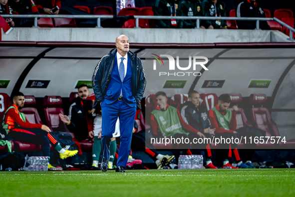 Hungary trainer Marco Rossi is present during the match between Hungary and the Netherlands at the Puskas Arena for the UEFA Nations League...