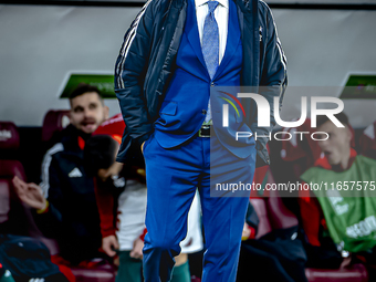 Hungary trainer Marco Rossi is present during the match between Hungary and the Netherlands at the Puskas Arena for the UEFA Nations League...