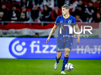 Netherlands defender Mickey van de Ven plays during the match between Hungary and the Netherlands at the Puskas Arena for the UEFA Nations L...