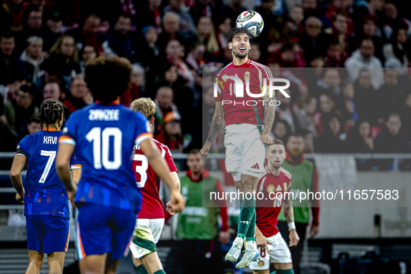 Hungary midfielder Dominik Szoboszlai plays during the match between Hungary and the Netherlands at the Puskas Arena for the UEFA Nations Le...