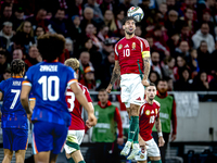 Hungary midfielder Dominik Szoboszlai plays during the match between Hungary and the Netherlands at the Puskas Arena for the UEFA Nations Le...