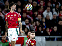 Hungary midfielder Dominik Szoboszlai plays during the match between Hungary and the Netherlands at the Puskas Arena for the UEFA Nations Le...