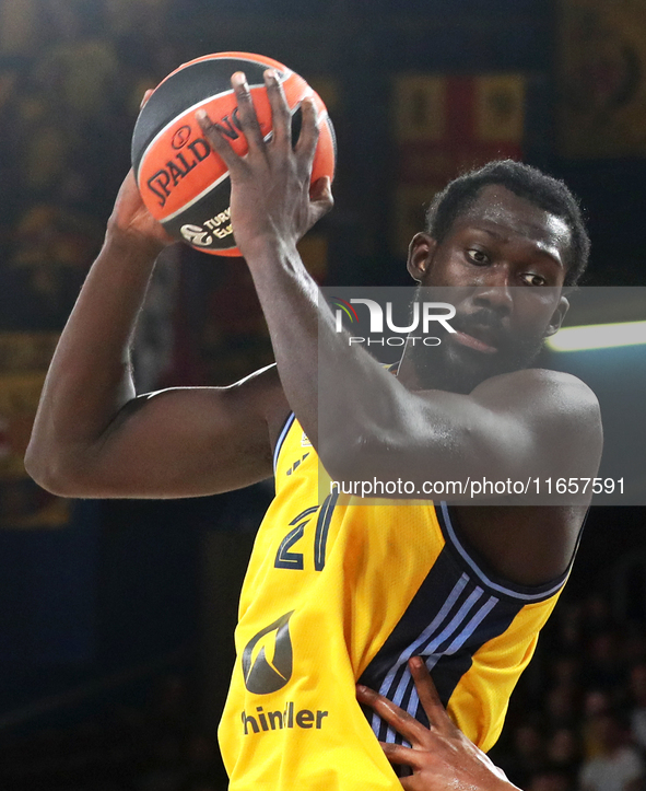 Christ Koumadje plays during the match between FC Barcelona and Alba Berlin, corresponding to week 2 of the Turkish Airlines Euroleague, at...