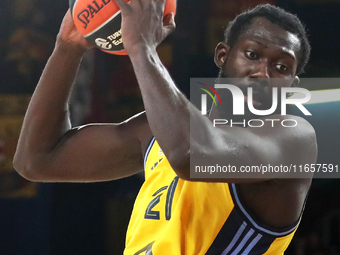 Christ Koumadje plays during the match between FC Barcelona and Alba Berlin, corresponding to week 2 of the Turkish Airlines Euroleague, at...