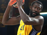 Christ Koumadje plays during the match between FC Barcelona and Alba Berlin, corresponding to week 2 of the Turkish Airlines Euroleague, at...