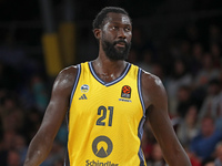 Christ Koumadje plays during the match between FC Barcelona and Alba Berlin, corresponding to week 2 of the Turkish Airlines Euroleague, at...