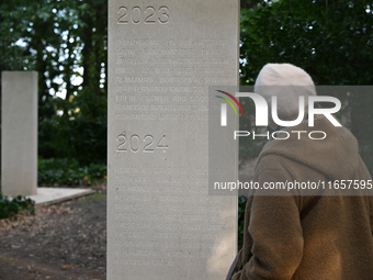 BAYEUX, FRANCE - OCTOBER 11: 
A view of the newly inaugurated memorial stele on October 10, honoring journalists who were killed in the line...