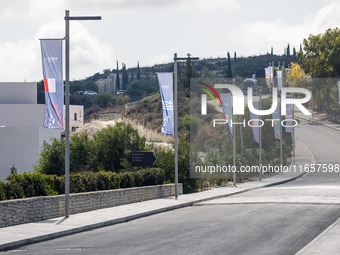 The flags of the participating countries are seen in Paphos, Cyprus, on October 11, 2024. The 11th Summit of the Southern EU Countries (MED9...