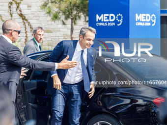 Prime Minister of Greece Kyriakos Mitsotakis arrives at the event in Paphos, Cyprus, on October 11, 2024. The 11th Summit of the Southern EU...