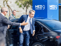 Prime Minister of Greece Kyriakos Mitsotakis arrives at the event in Paphos, Cyprus, on October 11, 2024. The 11th Summit of the Southern EU...