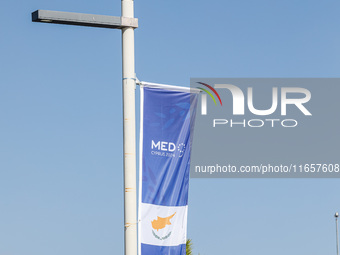 A police helicopter is seen over the area in Paphos, Cyprus, on October 11, 2024. The 11th Summit of the Southern EU Countries (MED9) takes...