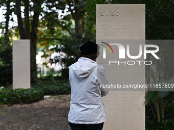 BAYEUX, FRANCE - OCTOBER 11: 
A view of the newly inaugurated memorial stele on October 10, honoring journalists who were killed in the line...