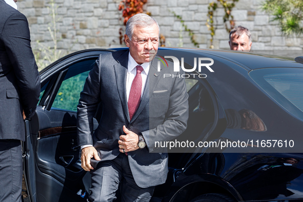 King of Jordan Abdullah II bin Al Hussein arrives at the event in Paphos, Cyprus, on October 11, 2024. The 11th Summit of the Southern EU Co...