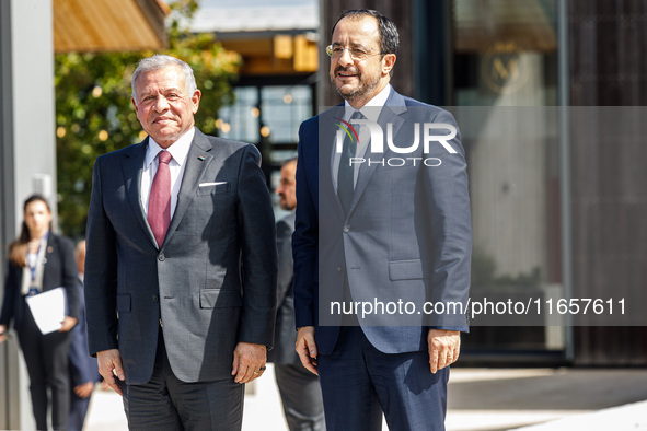 President of Cyprus Nikos Christodoulides welcomes King of Jordan Abdullah II bin Al Hussein in Paphos, Cyprus, on October 11, 2024. The 11t...