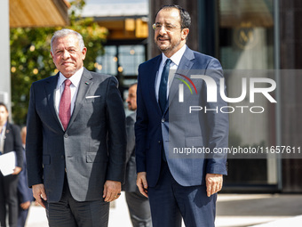 President of Cyprus Nikos Christodoulides welcomes King of Jordan Abdullah II bin Al Hussein in Paphos, Cyprus, on October 11, 2024. The 11t...