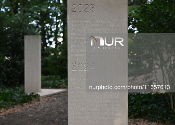 BAYEUX, FRANCE - OCTOBER 11: 
A view of the newly inaugurated memorial stele on October 10, honoring journalists who were killed in the line...