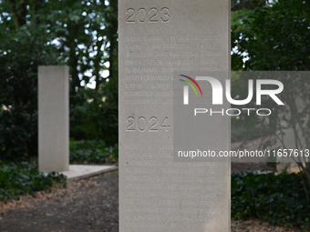 BAYEUX, FRANCE - OCTOBER 11: 
A view of the newly inaugurated memorial stele on October 10, honoring journalists who were killed in the line...