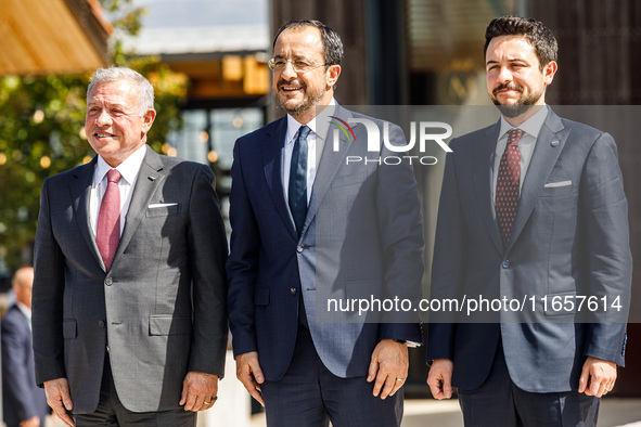 President of Cyprus Nikos Christodoulides welcomes King of Jordan Abdullah II bin Al Hussein in Paphos, Cyprus, on October 11, 2024. The 11t...