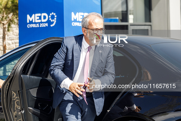 Portugal's Minister of Foreign Affairs, Paulo Rangel, arrives at the event in Paphos, Cyprus, on October 11, 2024. The 11th Summit of the So...