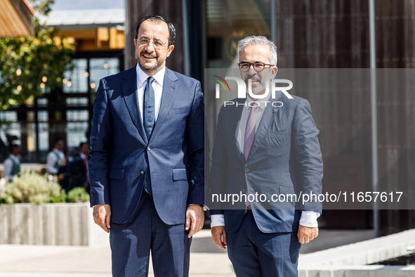 President of Cyprus Nikos Christodoulides welcomes Portugal's Minister of Foreign Affairs Paulo Rangel in Paphos, Cyprus, on October 11, 202...