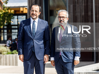 President of Cyprus Nikos Christodoulides welcomes Portugal's Minister of Foreign Affairs Paulo Rangel in Paphos, Cyprus, on October 11, 202...