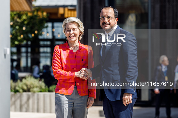 President of Cyprus Nikos Christodoulides welcomes President of the European Commission Ursula von der Leyen in Paphos, Cyprus, on October 1...