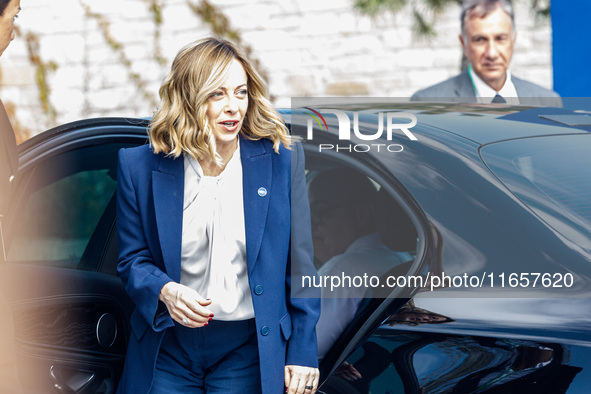 Italy's Prime Minister Giorgia Meloni arrives at the event in Paphos, Cyprus, on October 11, 2024. The 11th Summit of the Southern EU Countr...