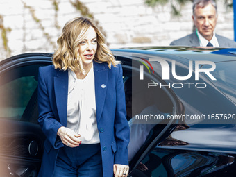 Italy's Prime Minister Giorgia Meloni arrives at the event in Paphos, Cyprus, on October 11, 2024. The 11th Summit of the Southern EU Countr...