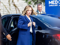 Italy's Prime Minister Giorgia Meloni arrives at the event in Paphos, Cyprus, on October 11, 2024. The 11th Summit of the Southern EU Countr...