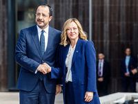 President of Cyprus Nikos Christodoulides welcomes Italy Prime Minister Giorgia Meloni in Paphos, Cyprus, on October 11, 2024. The 11th Summ...