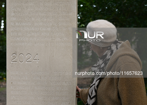 BAYEUX, FRANCE - OCTOBER 11: 
A view of the newly inaugurated memorial stele on October 10, honoring journalists who were killed in the line...