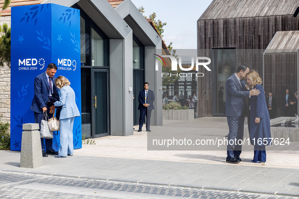 President of Cyprus Nikos Christodoulides welcomes Italy Prime Minister Giorgia Meloni in Paphos, Cyprus, on October 11, 2024. The 11th Summ...