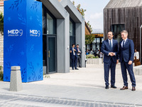 President of Cyprus Nikos Christodoulides welcomes Slovenia Prime Minister Robert Golob in Paphos, Cyprus, on October 11, 2024. The 11th Sum...