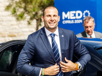 Malta Prime Minister Robert Abela arrives at the event in Paphos, Cyprus, on October 11, 2024. The 11th Summit of the Southern EU Countries...