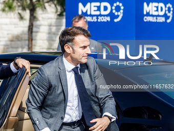 President of France Emmanuel Macron arrives at the event in Paphos, Cyprus, on October 11, 2024. The 11th Summit of the Southern EU Countrie...