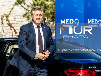 Prime Minister of Croatia Andrej Plenkovic arrives at the event in Paphos, Cyprus, on October 11, 2024. The 11th Summit of the Southern EU C...