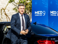 Prime Minister of Croatia Andrej Plenkovic arrives at the event in Paphos, Cyprus, on October 11, 2024. The 11th Summit of the Southern EU C...