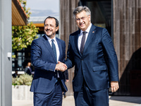 President of Cyprus Nikos Christodoulides welcomes Prime Minister of Croatia Andrej Plenkovic in Paphos, Cyprus, on October 11, 2024. The 11...