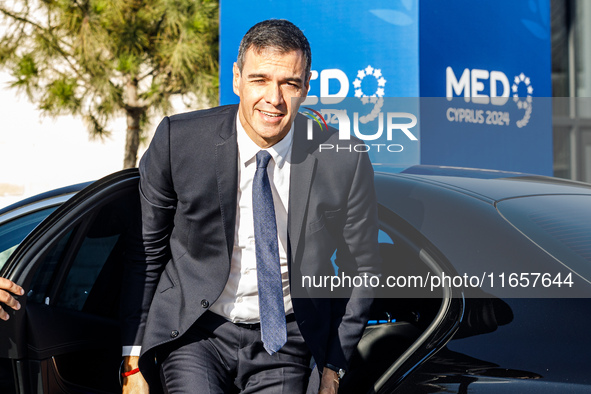 Spain Prime Minister Pedro Sanchez arrives at the summit in Paphos, Cyprus, on October 11, 2024. The 11th Summit of the Southern EU Countrie...