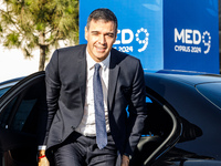 Spain Prime Minister Pedro Sanchez arrives at the summit in Paphos, Cyprus, on October 11, 2024. The 11th Summit of the Southern EU Countrie...