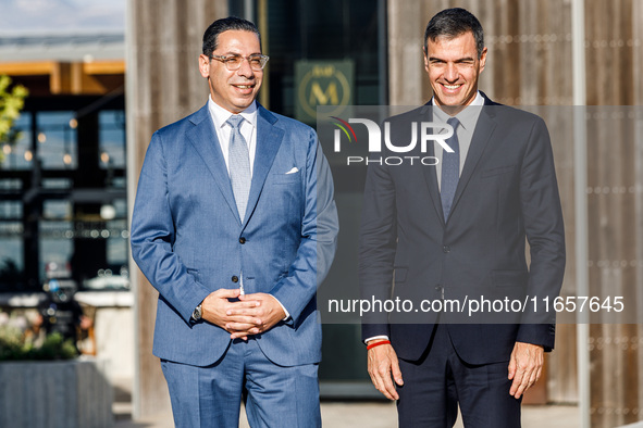 Minister of Foreign Affairs Constantinos Kombos welcomes Spain Prime Minister Pedro Sanchez in Paphos, Cyprus, on October 11, 2024. The 11th...