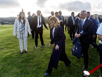 Italy Prime Minister Giorgia Meloni leaves the family photo area in Paphos, Cyprus, on October 11, 2024. The 11th Summit of the Southern EU...