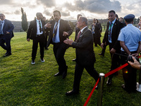 King of Jordan Abdullah II bin Al Hussein leaves the family photo area in Paphos, Cyprus, on October 11, 2024. The 11th Summit of the Southe...