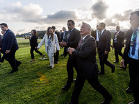 King of Jordan Abdullah II bin Al Hussein leaves the family photo area in Paphos, Cyprus, on October 11, 2024. The 11th Summit of the Southe...